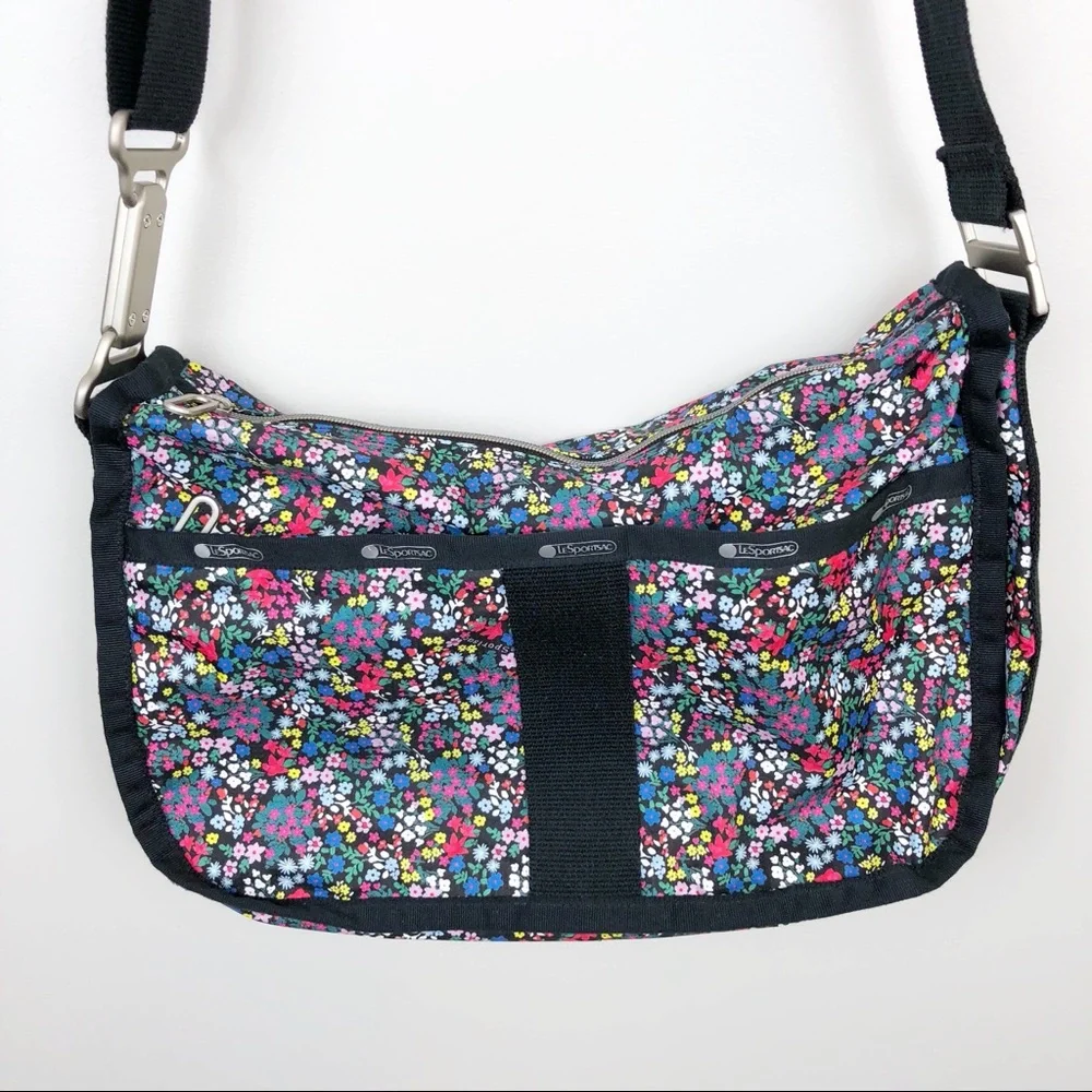 Lesportsac Floral Multicolor Crossbody Hobo Bag - Black Strap